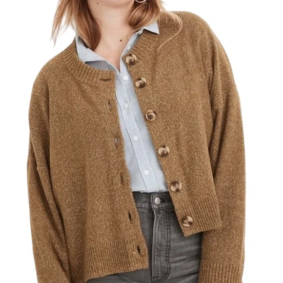 Madewell Broadway Marled Olive Green Cropped Cardigan - XS - Picture 3 of 16